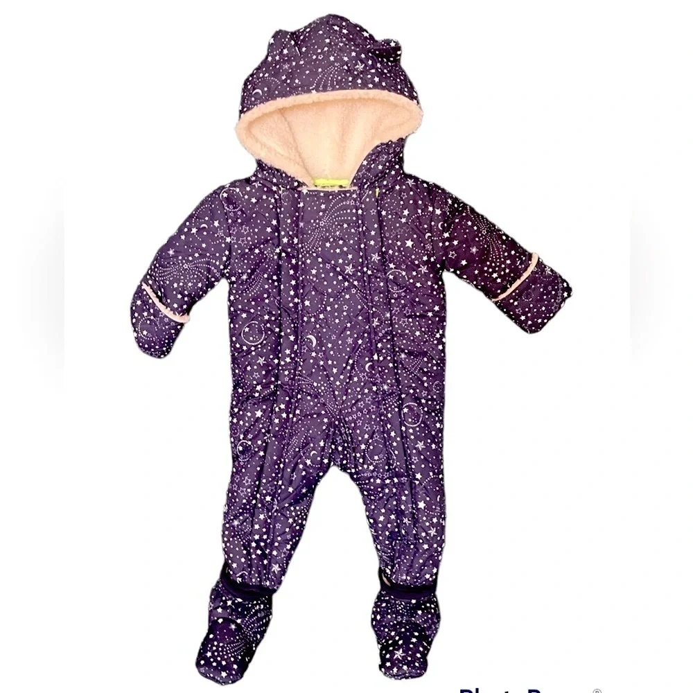 EGG New York fur lined Stars & Moons Zip Up Snowsuit Sz 3M​​​​
